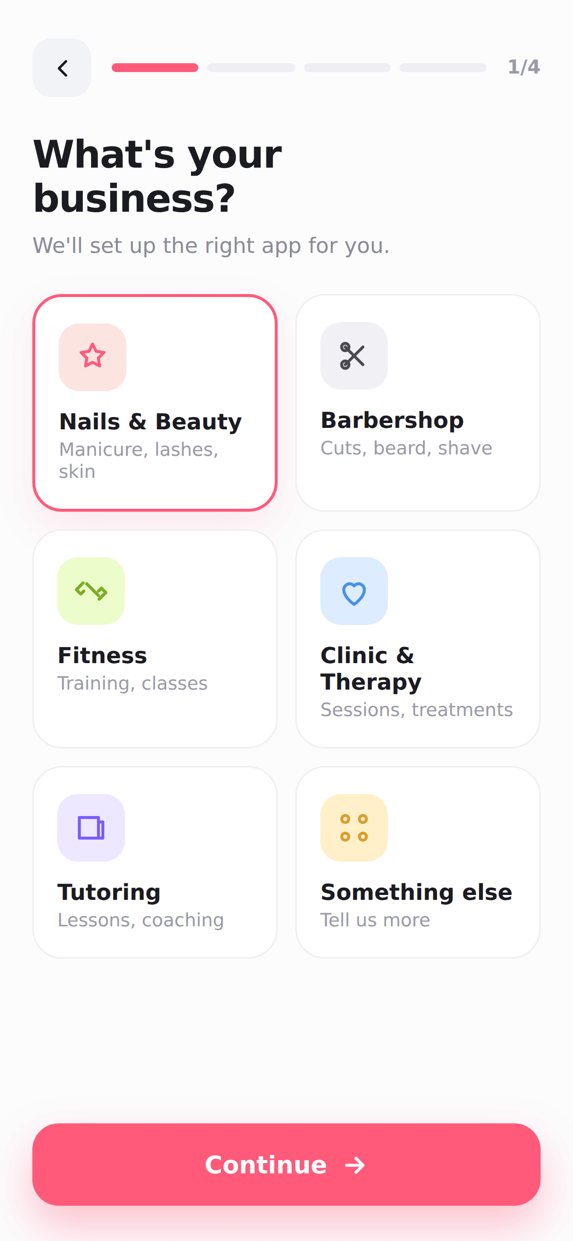 The Nowly onboarding questionnaire on an iPhone